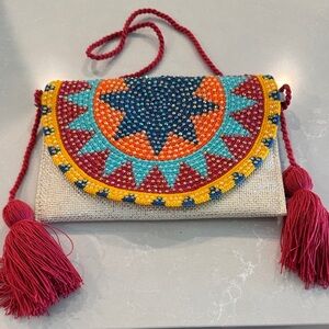 Boho Beaded Crossbody Clutch in Red and Turquoise